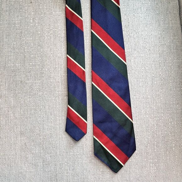 Brooks Brothers Tie Mens Navy Green Gold 100% Silk Repp Stripe USA Preppy - Picture 2 of 5